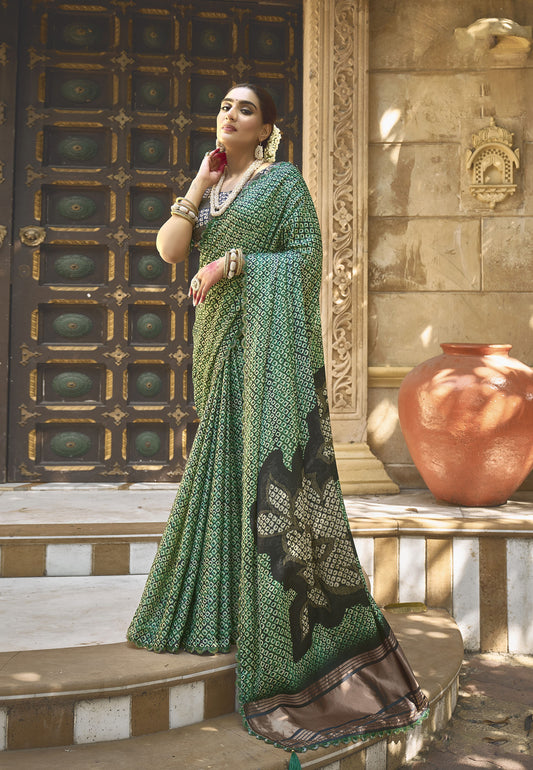Green Gajji Silk Hand Work Saree