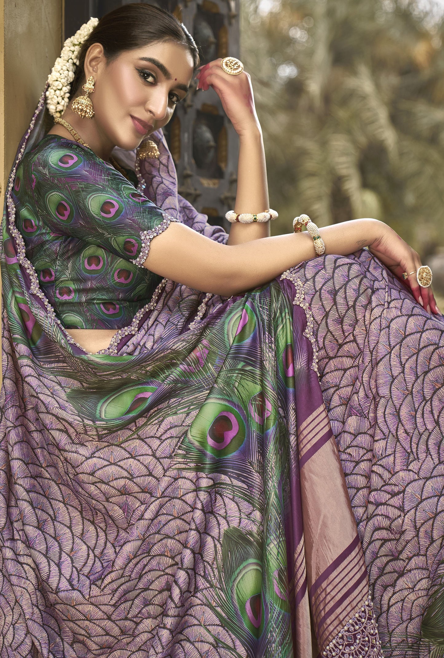 Purple Gajji Silk Diamond With Handwork Saree