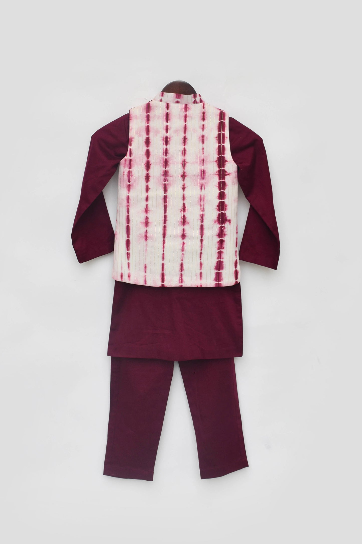Maroon Tie and Dye Nehru Jacket with Kurta and Pant