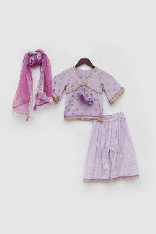 Lilac Embroidered Kurti with Sharara