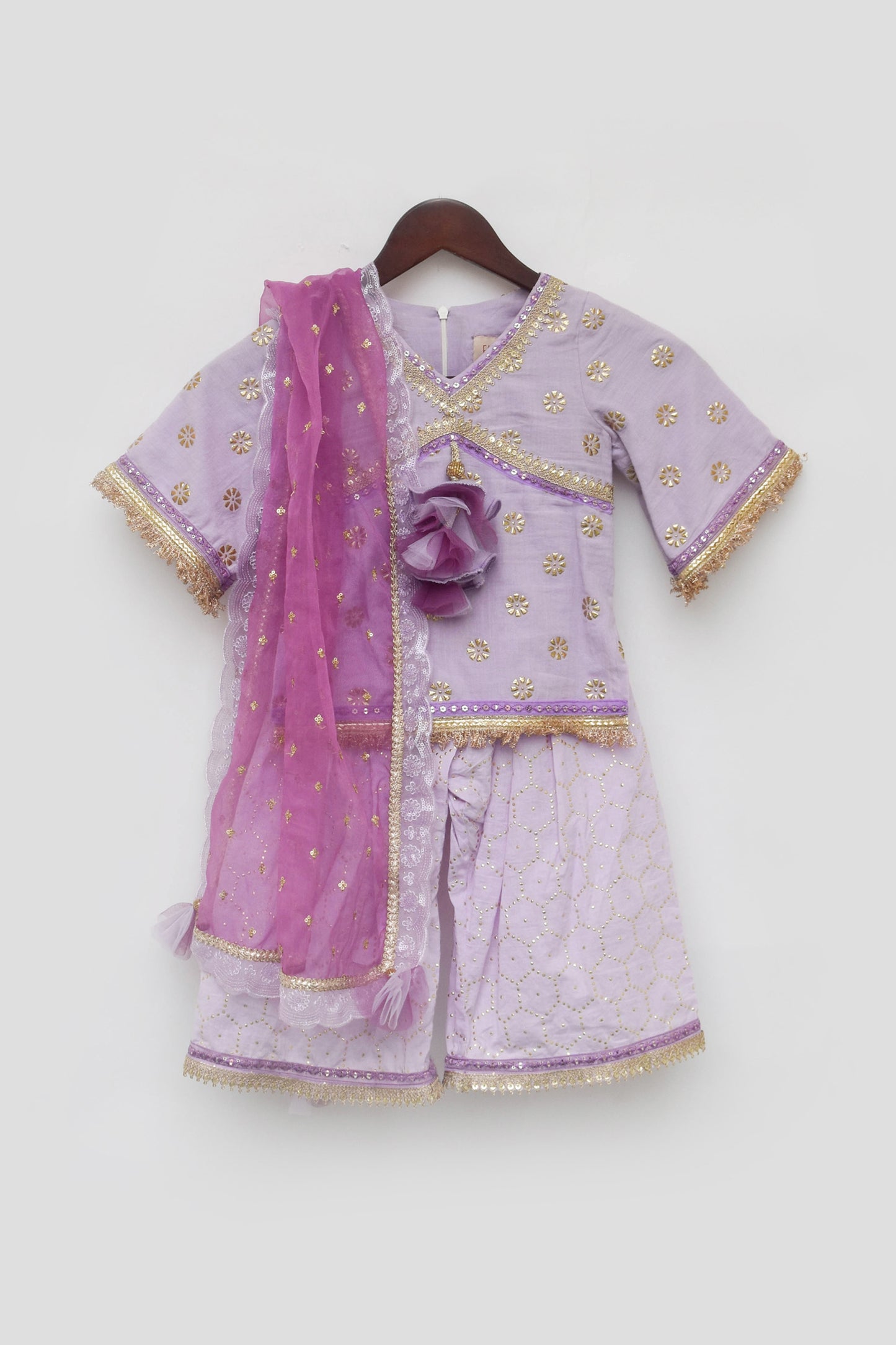 Lilac Embroidered Kurti with Sharara