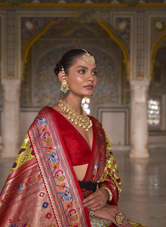 Green and Maroon Color Patola Paithani Silk Saree
