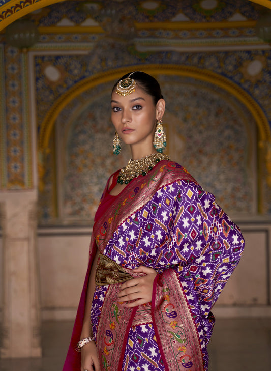 Purple and Maroon Color Patola Paithani Silk Saree