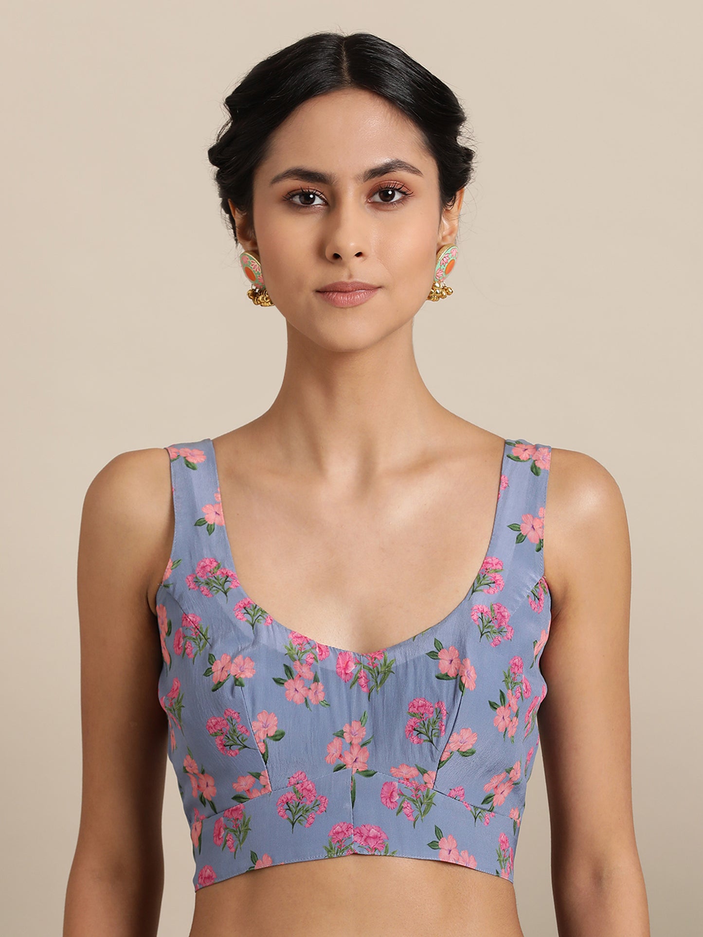 Linear Florals in natural Crepe Lavender Saree