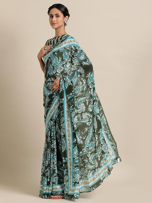 Paisley Passion In Natural Crepe Green Saree
