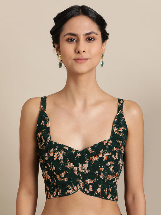 Lily Fiesta in Natural Crepe Green Saree