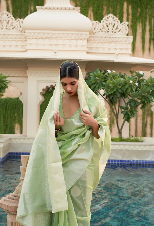 Green Kevaah Linen Woven Saree