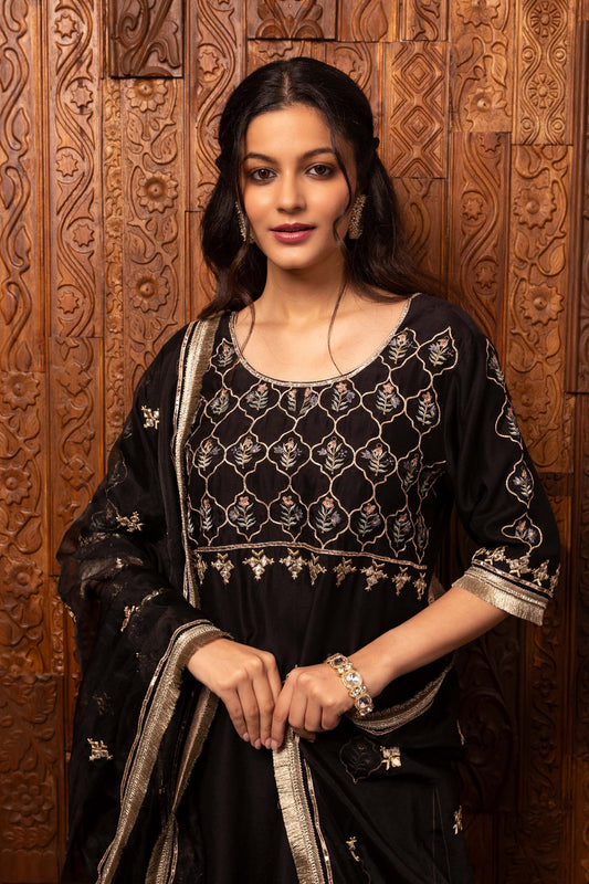Tales of grace Black Chanderi silk Embroidered Sharara