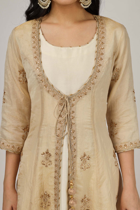 Taj Ivory colored Dori Embroidered with Tissue georgette Anarkali