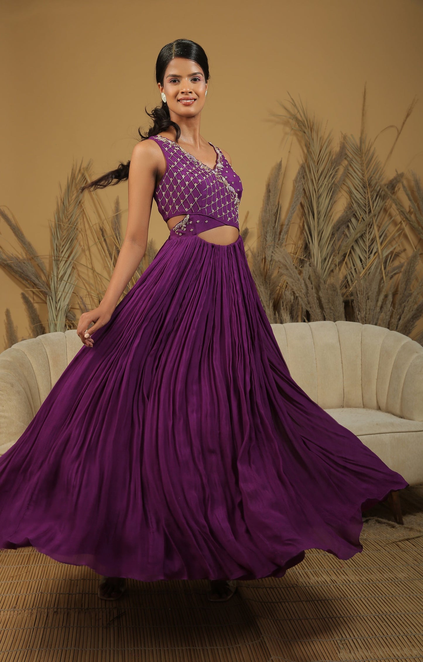 Purple Embroidered Anarkali Set