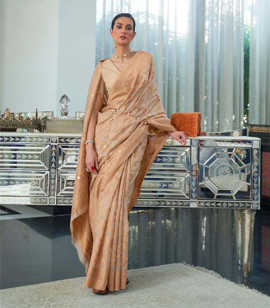 Beige Kashidha Lucknowi Chikankari woven saree