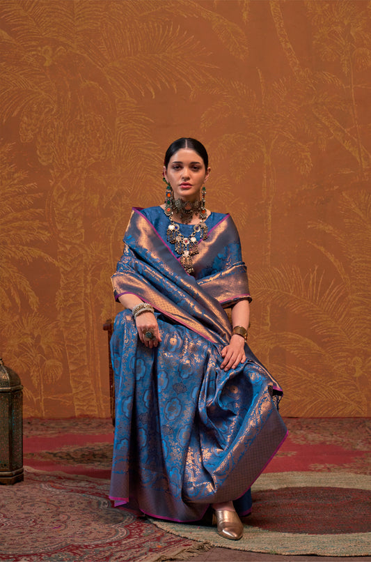 Royal Blue Kaala Ruby Handloom Silk Saree