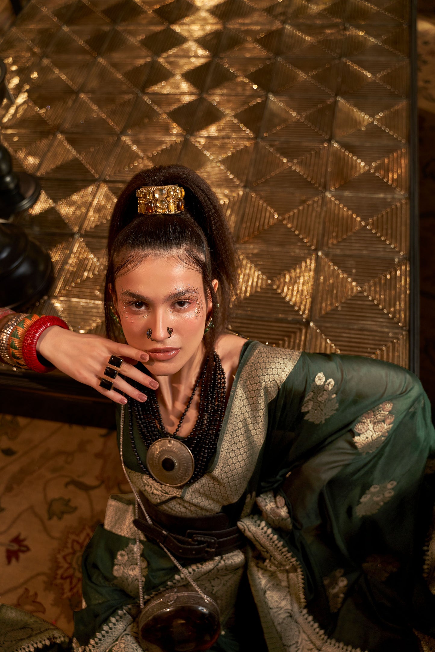 Green Korsa Georgette Pure Khadi Nylon saree