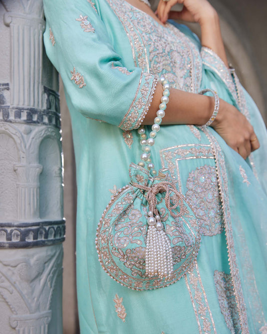 Ek Baag Turquoise Pure Chanderi Kurta set