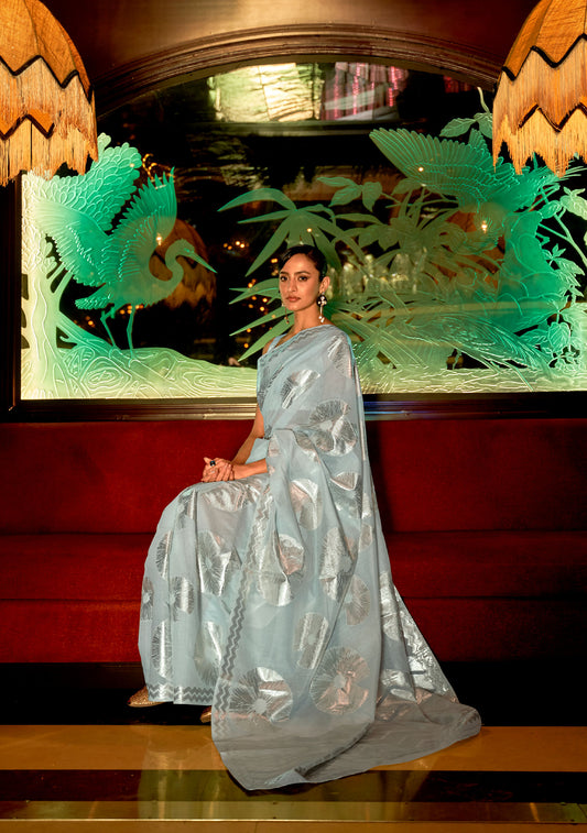 Blue Krown Silk Modal Zari woven saree