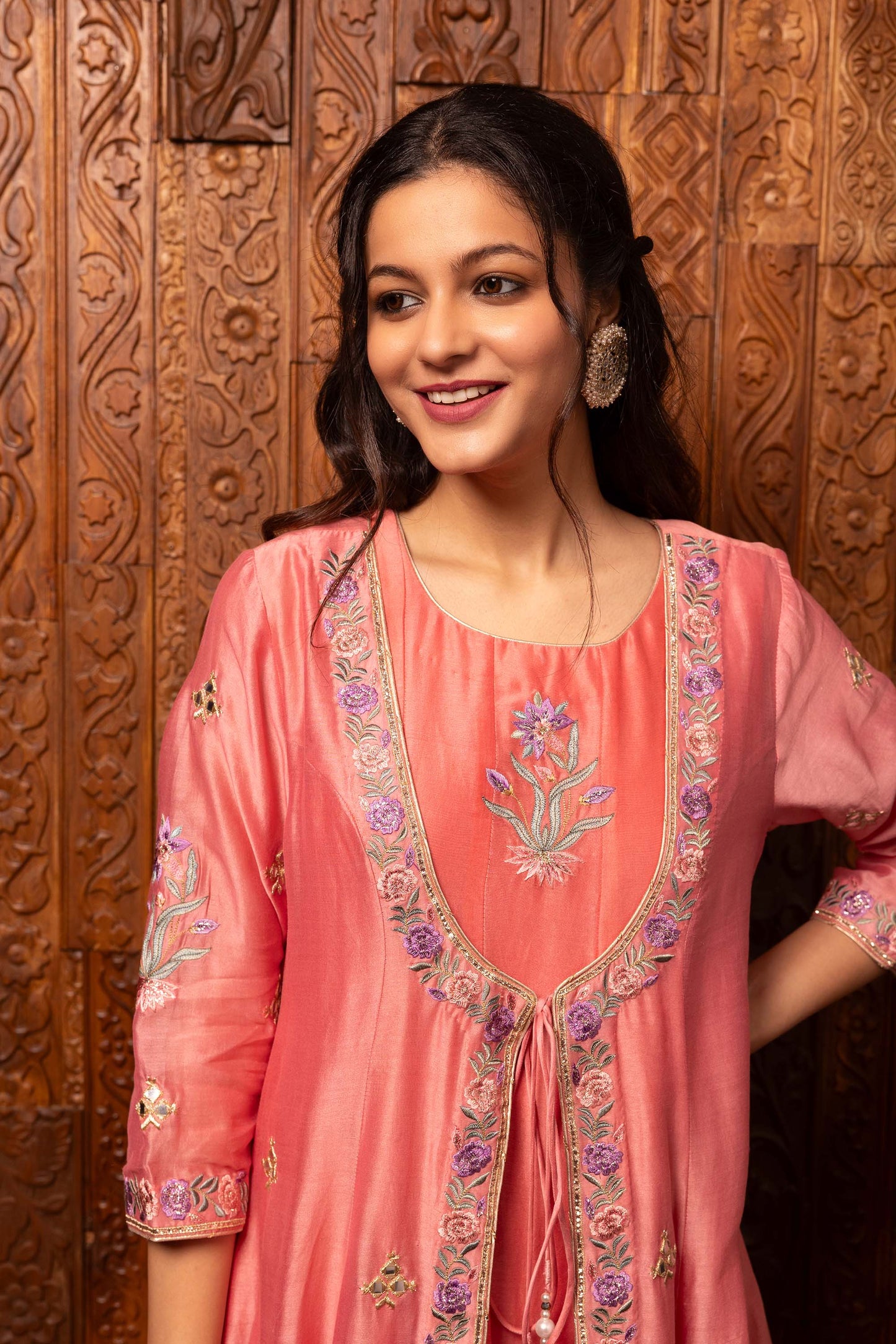 Tales of grace Pink Chanderi silk Embroidered Anarkali