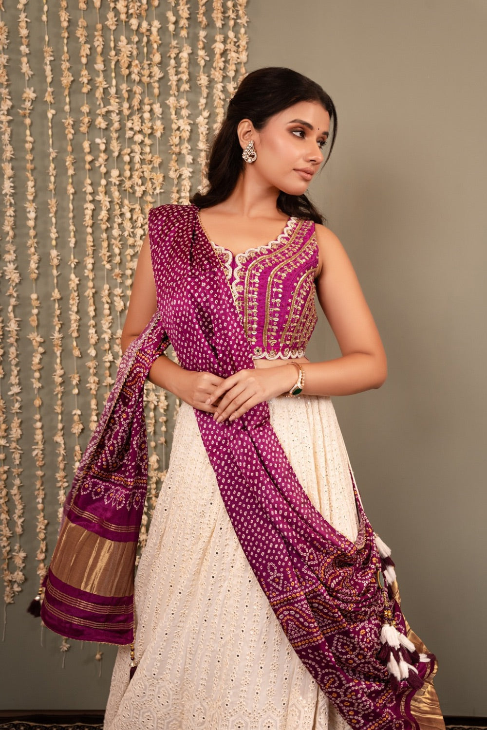 Purple and White lakhnavi lehenga choli