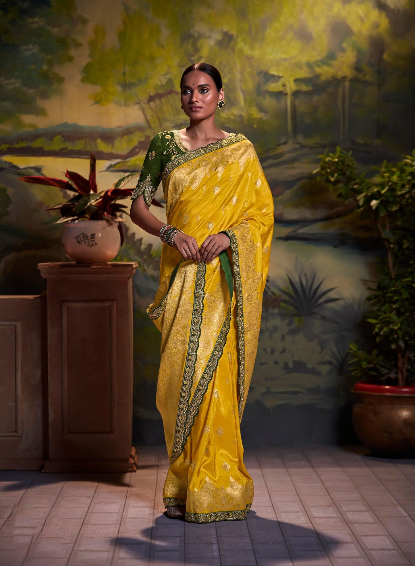 Yellow Dola Silk Sequins embroidered Parnika Festive Saree
