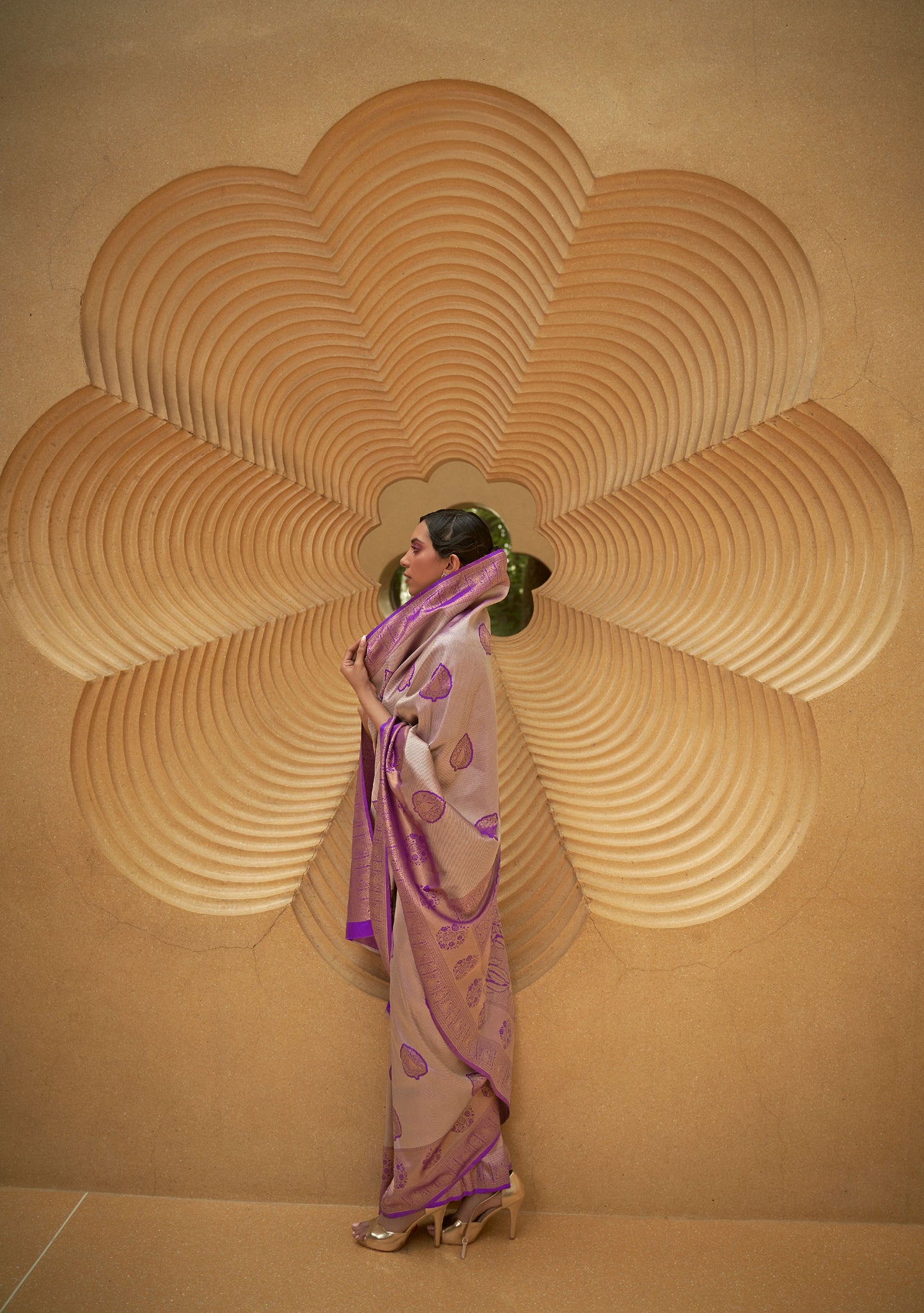 Purple Korvai Silk Nylon Two Tone Handloom Saree