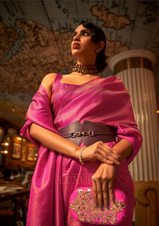 Purple Kumbal Silk Nylon Satin Zari woven saree