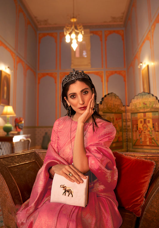 Pink Kanupama Silk Nylon Satin Woven Saree