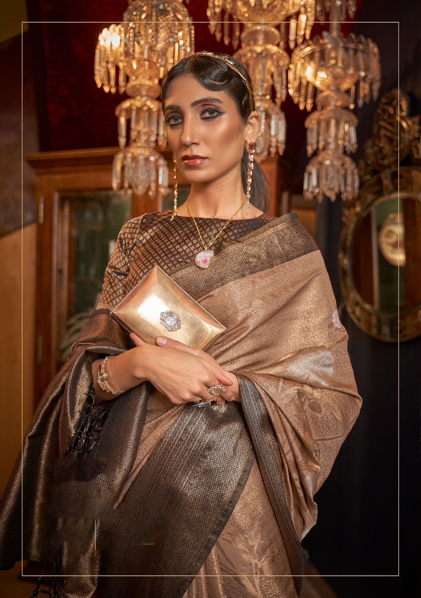 Antique Copper Kshimmer Silk Handloom Saree