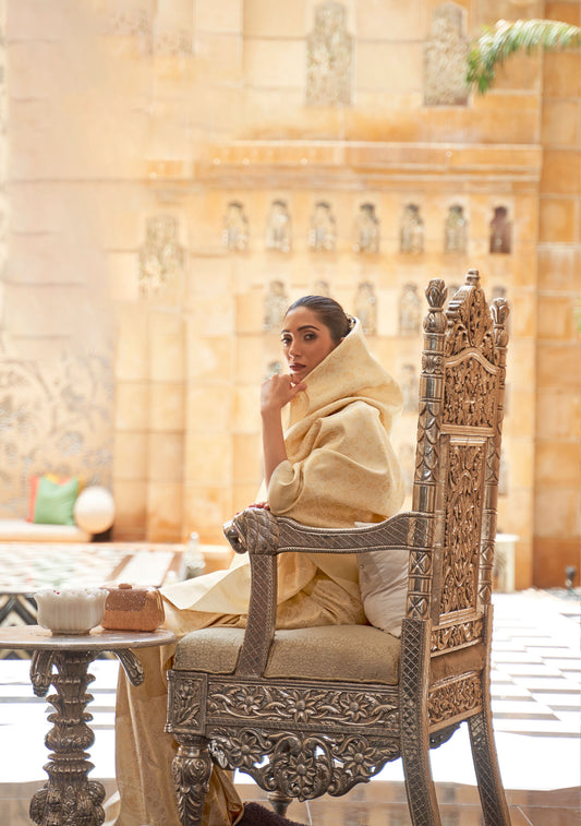 Beige Kinkhab Silk Handloom Saree