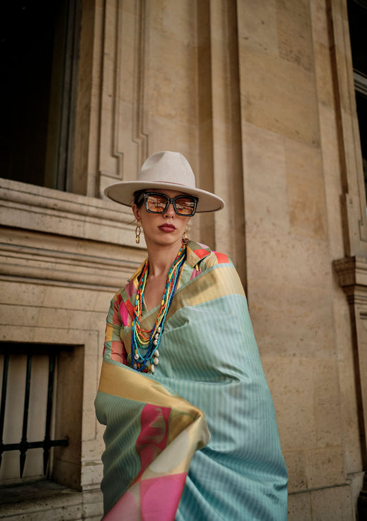 Blue Kube Soft Silk Handloom Saree