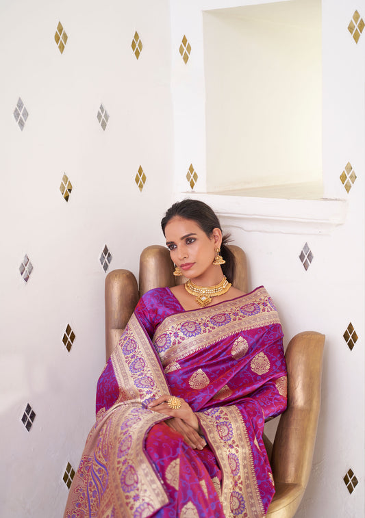 Purple Karnavati Pure Satin Silk Saree