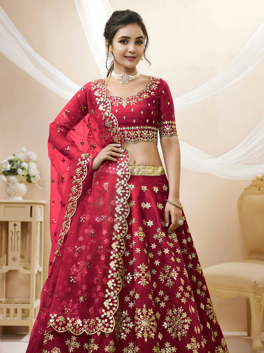 Red Art Silk Sequins & Foil, Zari Embroidered Bridesmaid Lehenga for Wedding