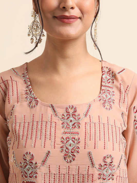 Peach Zari embroidered Faux Georgette Surya pakistani suit