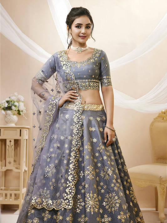 Grey Art Silk Sequins & Foil, Zari Embroidered Bridesmaid Lehenga