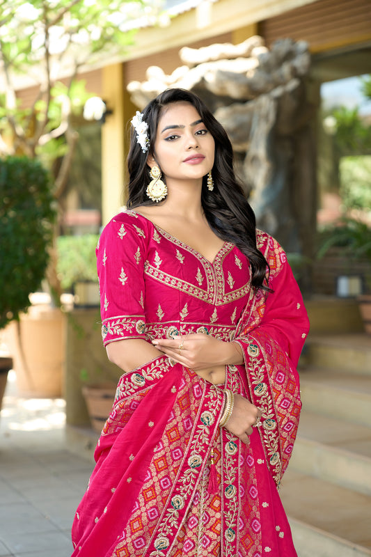 Pink Viscose & Dola Silk Gota Work Wedding Lehenga