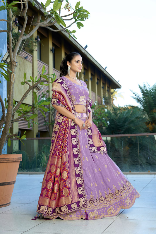 Lavender Jacquard Silk Zari Embroidered Bridesmaid Lehenga