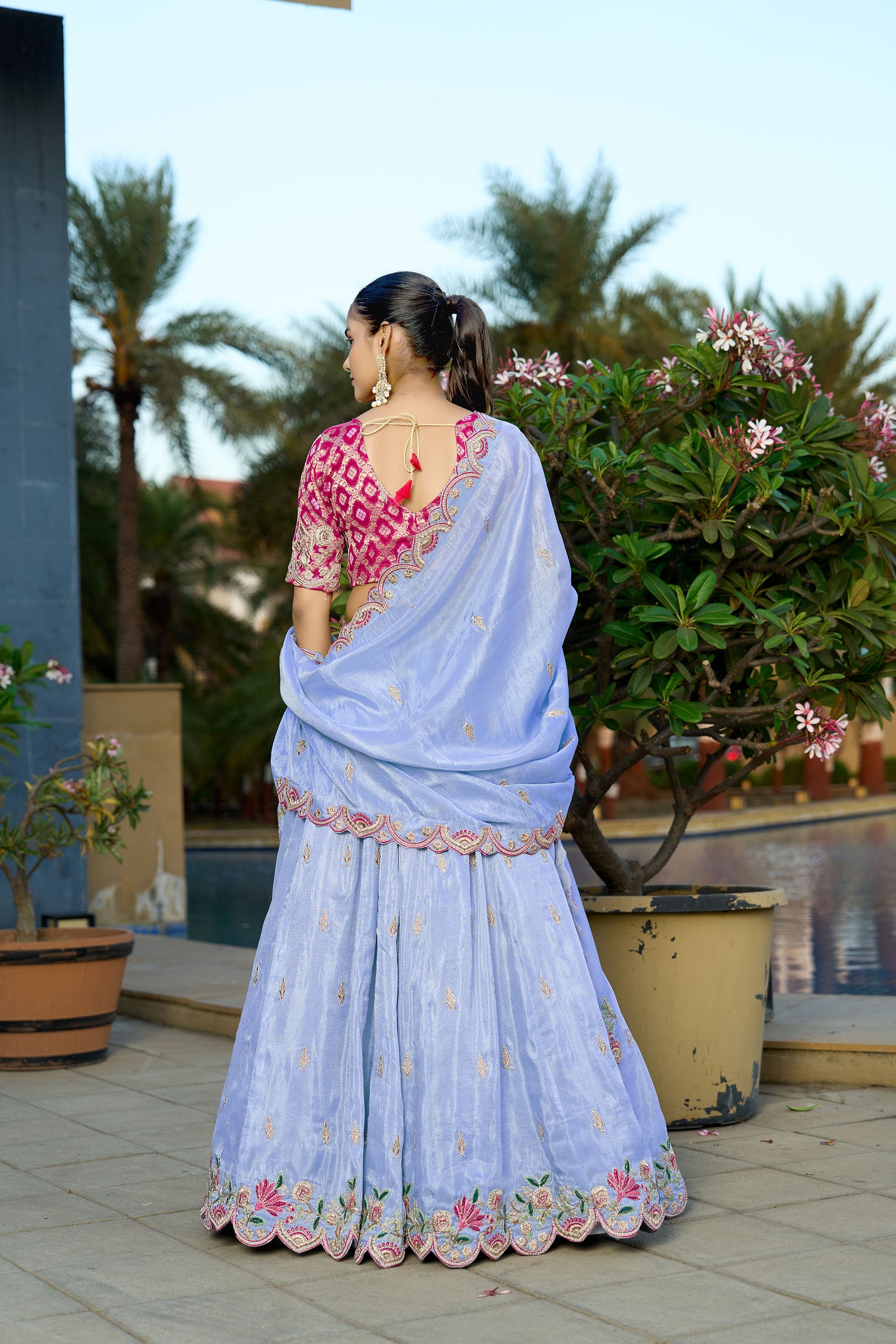 Sky Blue Viscose Zari & Gota Embroidered Wedding Guest Lehenga