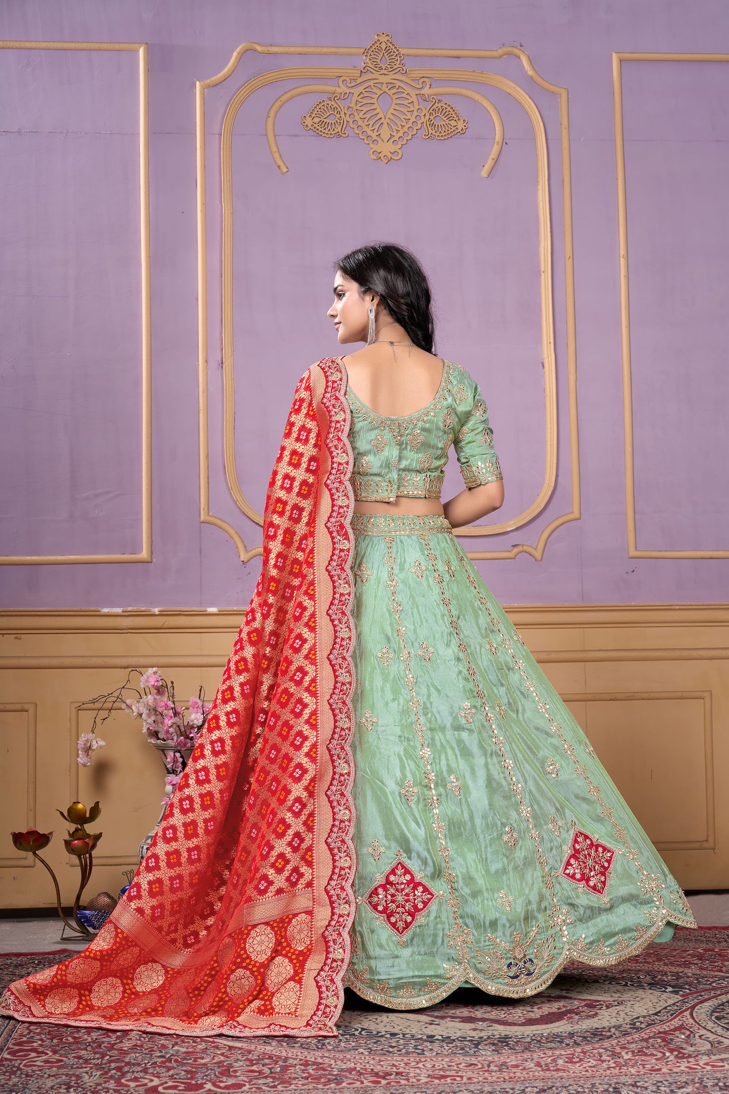 Pista Green Viscose Gota & Sequins Work Mehendi Lehenga