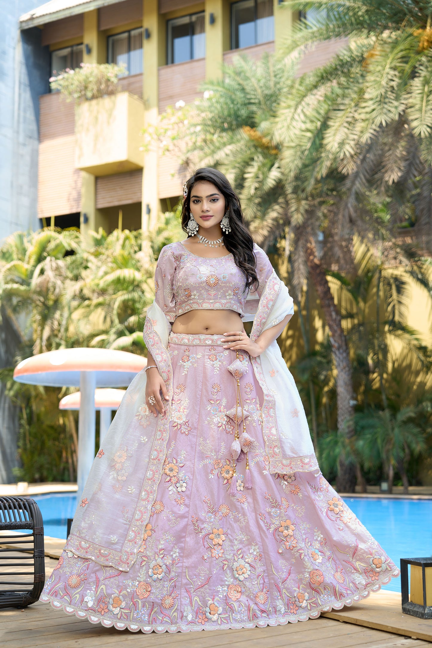 Purple Fendi Silk Zarkan & Sequins Embroidery Sangeet Lehenga