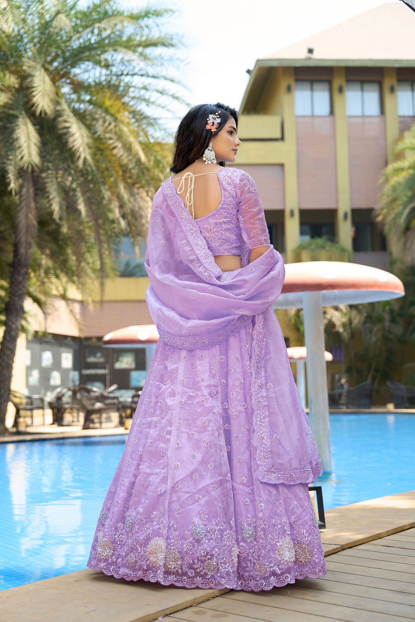 Lavender Organza Zarkan & Sequins Embroidery Bridesmaid Lehenga