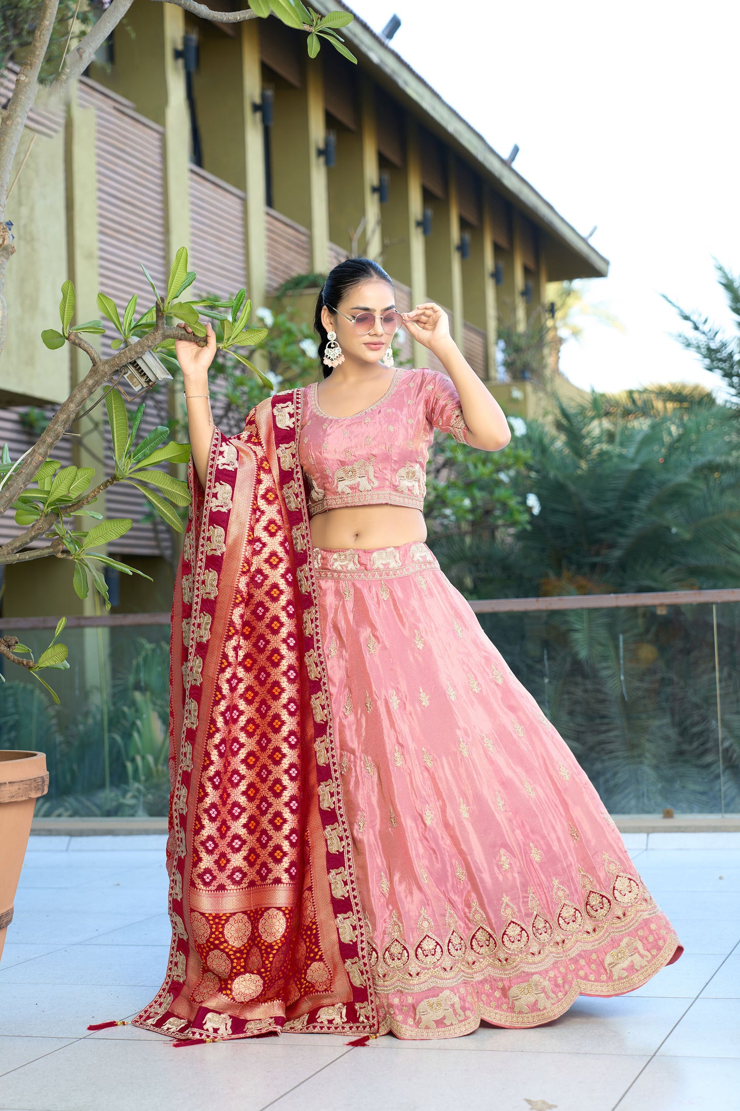 Pink Viscose Gota Work & Coding Wedding Guest Lehenga