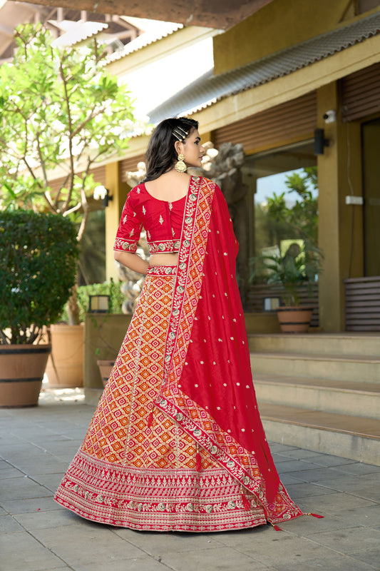Red Viscose Silk Gota Embroidery Wedding Guest Lehenga