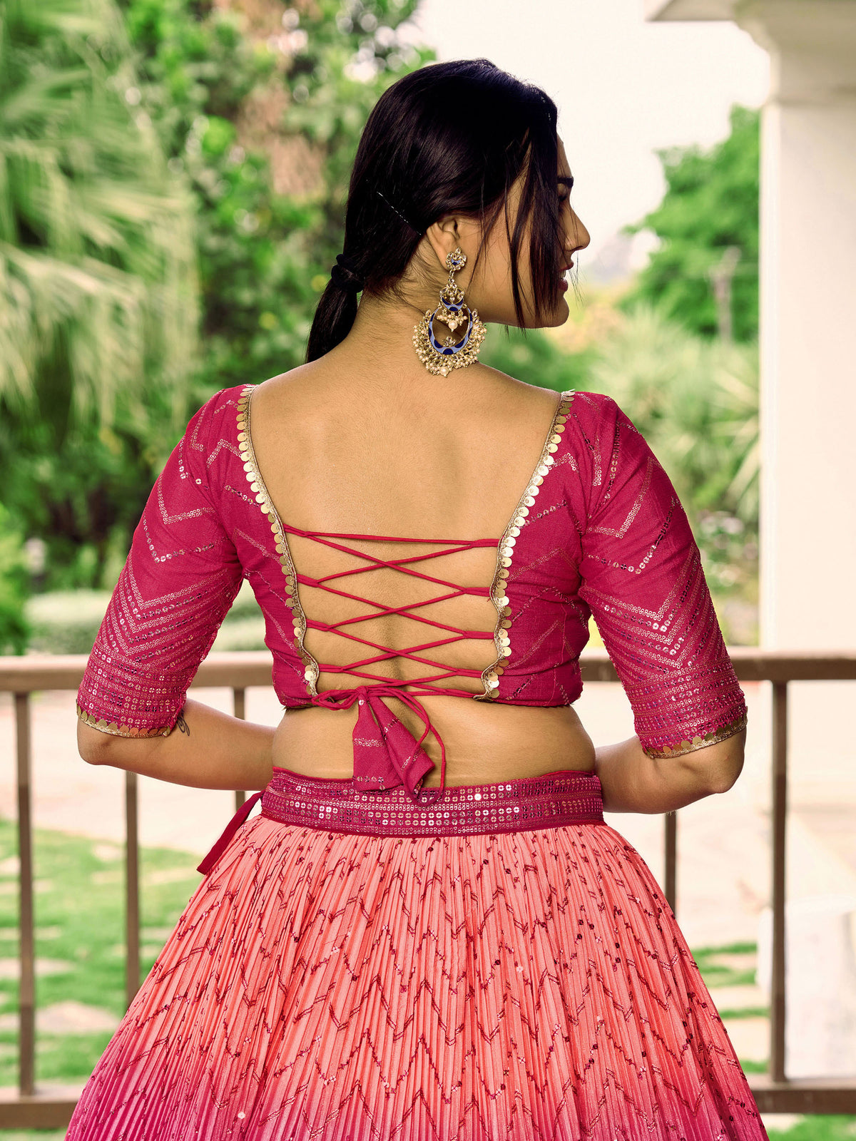 Pink Chinnon Sequins & Thread Embroidered Bridesmaid Lehenga