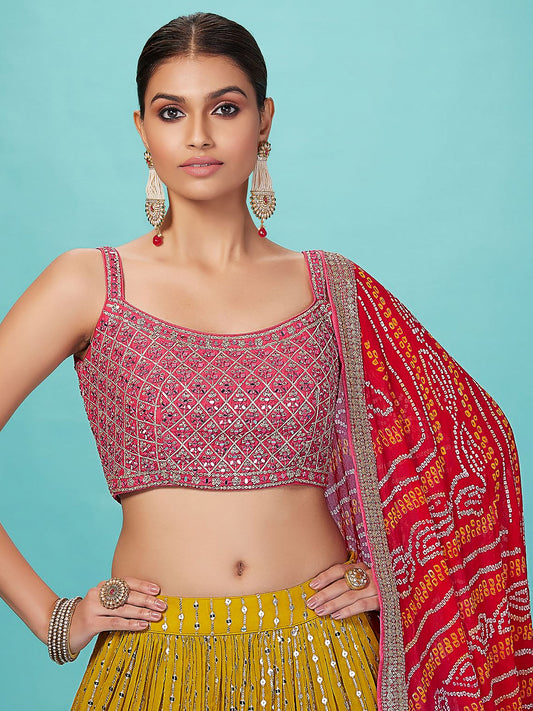 Yellow Georgette Zari & Sequins Work Lehenga Choli for Haldi