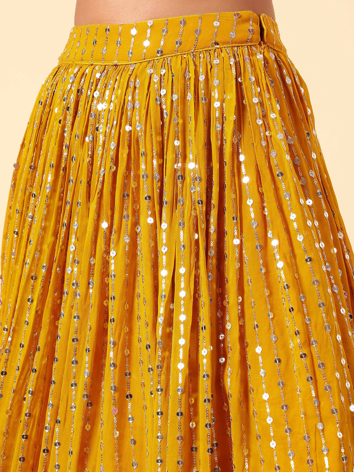 Yellow Georgette Zari & Sequins Work Lehenga Choli for Haldi