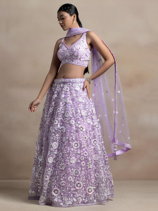 Lavender Thread & Sequins Embroidered Lehenga Choli for Sangeet