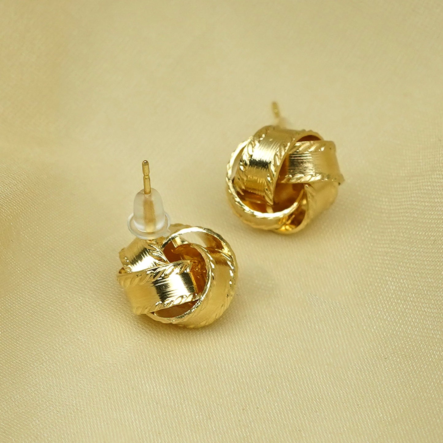 Zevar Club Silver Tone Twisted Knot Stud Earrings for Women