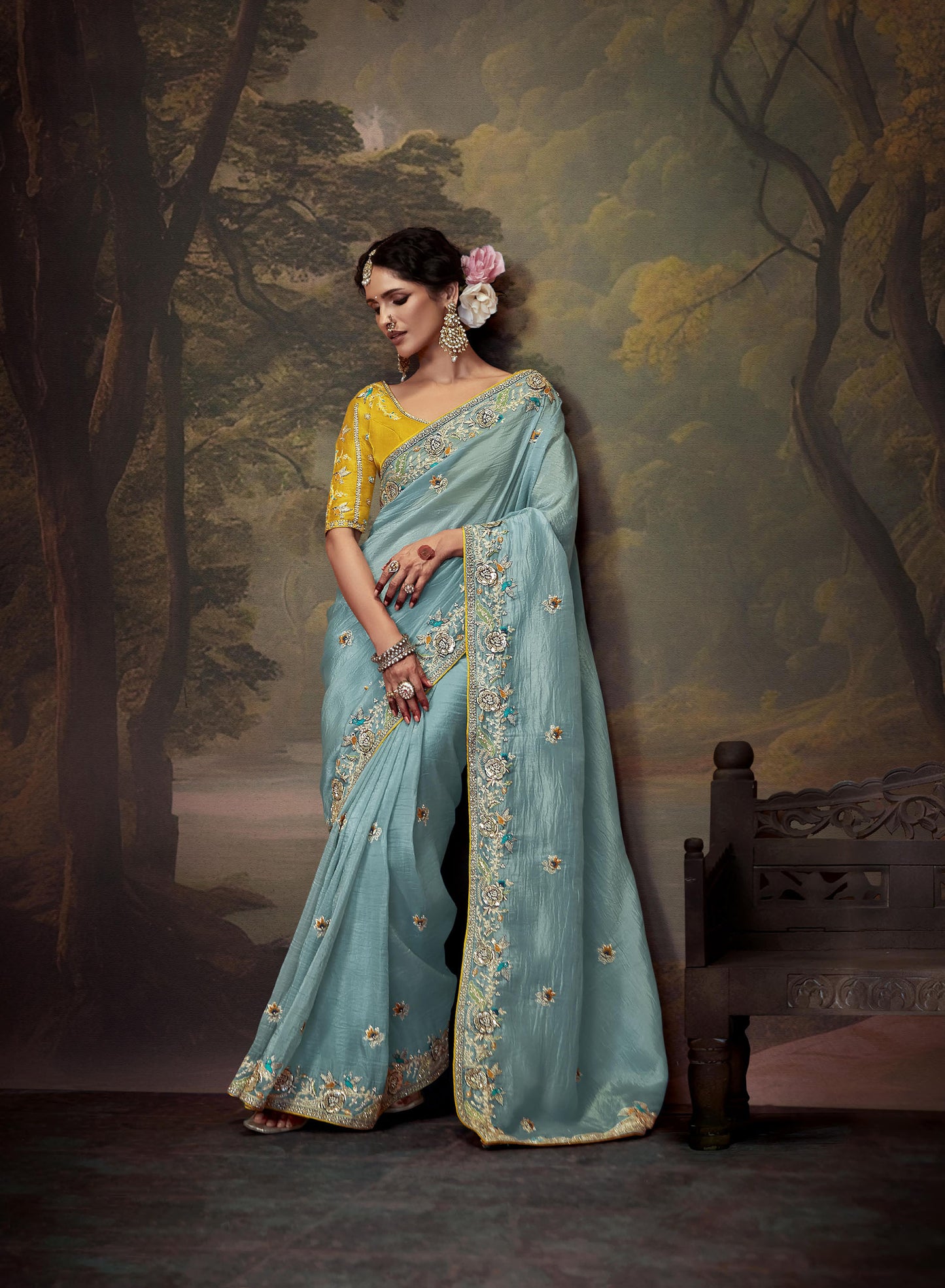 Blue Sequins Festive Naveli Saree