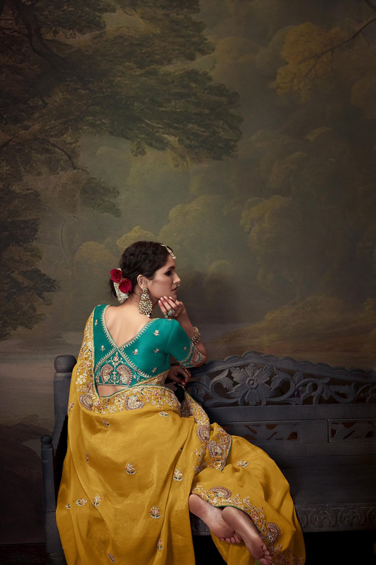 Yellow Sequins Festive Naveli Saree