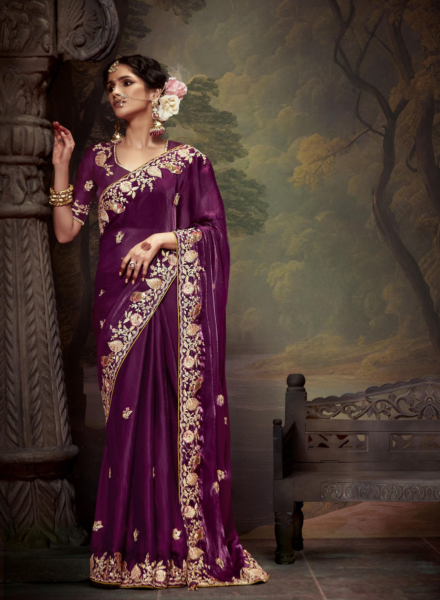 wine Sequins Festive Naveli Saree