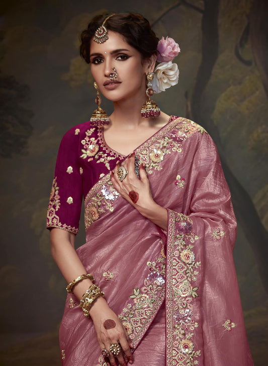 Pink Sequins Festive Naveli Saree