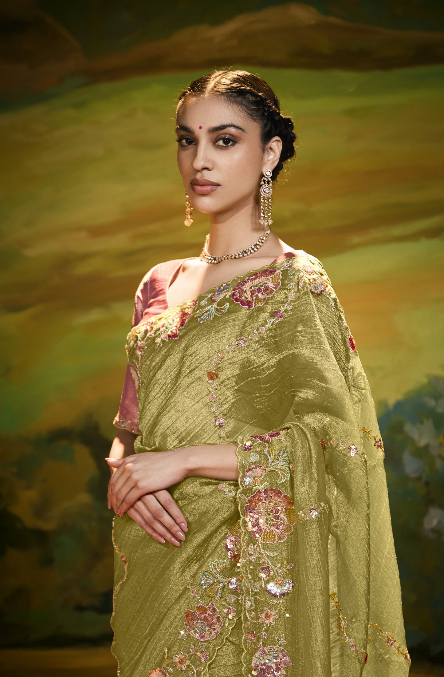Green Cut work Embroidered Kajal Festive Saree